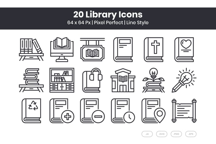 20 Library Icons Set - Line