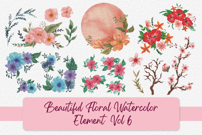 Beautiful Floral Watercolor Elements Vol 6