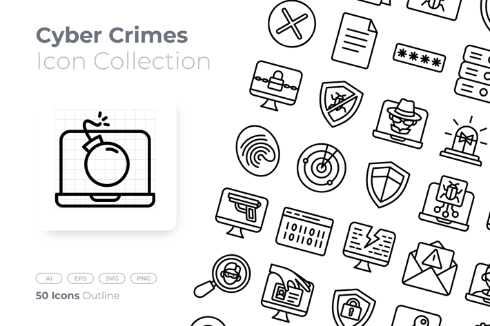 Cyber Crimes Outline Icon