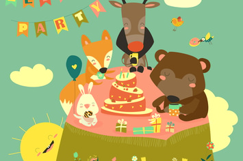 Birthday background with happy animals. Vector