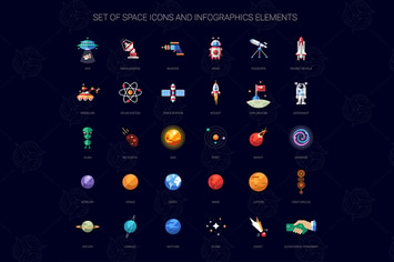 Space Flat Design Icons Set
