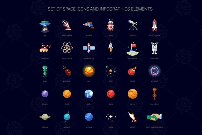 Space Flat Design Icons Set