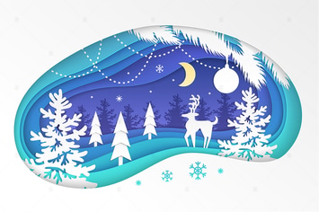 Winter forest - modern paper cut illustration