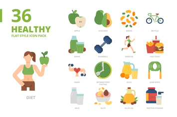 Healthy Flat Style Icon Set