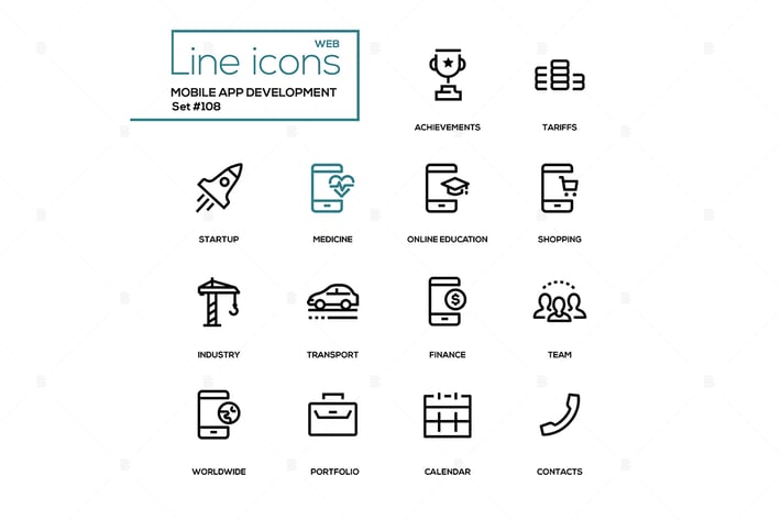 Mobile app development - modern line design icons 
