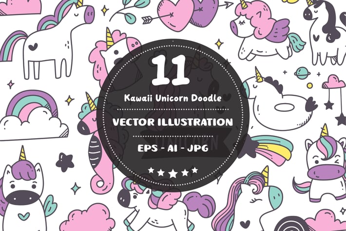 Kawaii Unicorn Doodle Set
