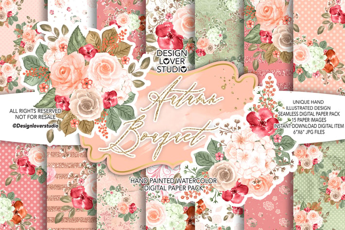 Autumn Bouquet digital paper pack