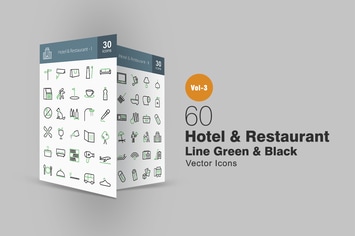60 Hotel & Restaurant Line Green & Black Icons