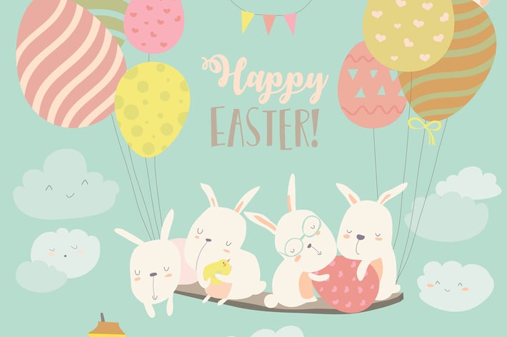 Easter bunnies and easter egg. Vector illustration