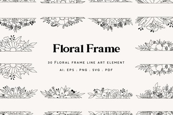 30 Floral Frame Element - Line art
