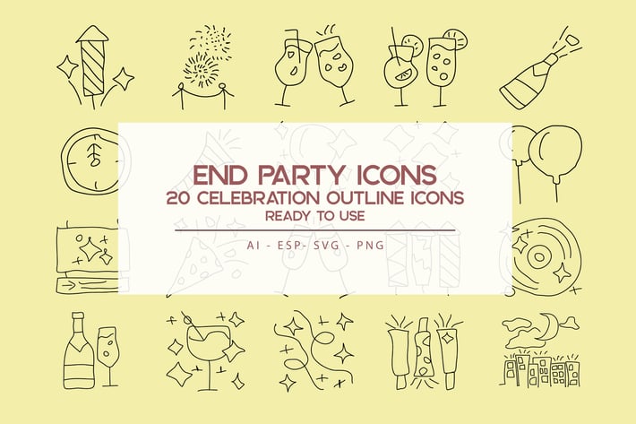 End Time Outline Icons Set