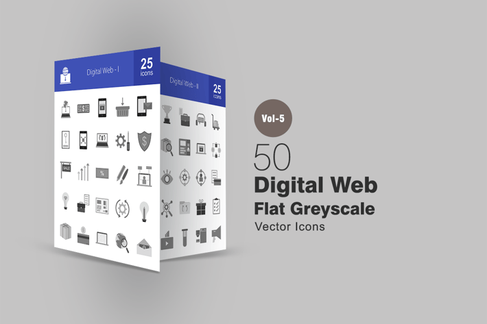 50 Digital Web Greyscale Icons