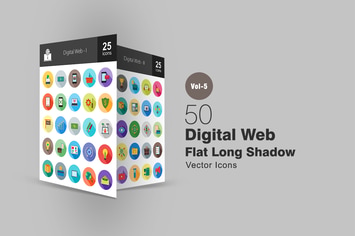 50 Digital Web Flat Shadowed Icons
