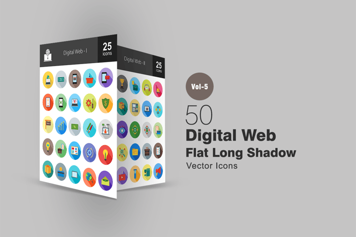 50 Digital Web Flat Shadowed Icons
