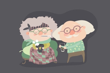 Grandfather giving his care to sick grandmother