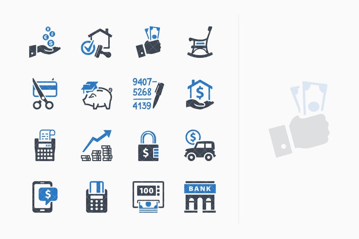 Blue Personal & Business Finance Icons - Set 2