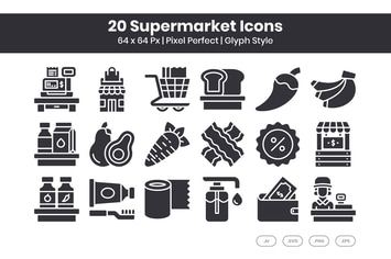 20 Supermarket  Icons Set - Glyph
