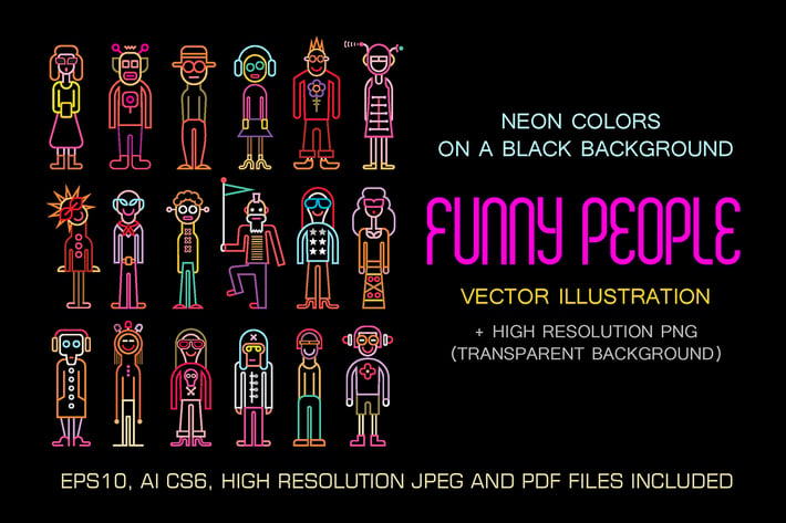 Neon colors Funny People vector illustration