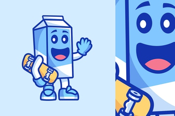 Milk Cartoon Character Holding a Skateboard