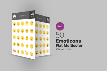 50 Emoticons Flat Multicolor Icons