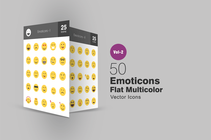 50 Emoticons Flat Multicolor Icons
