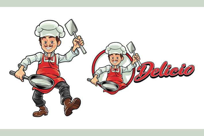 Cartoon Cheerful Chef Character Mascot Logo