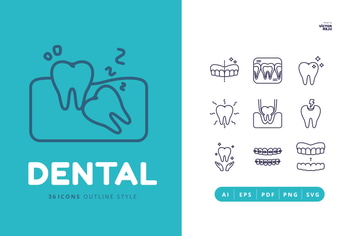 36 Dental Outline Style Icons