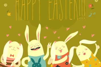 Funny bunnies celebrating Easter. Vector