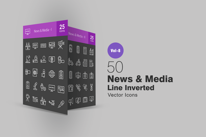 50 News & Media Line Inverted Icons