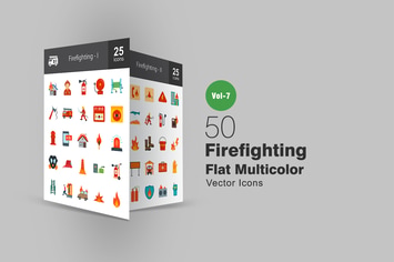 50 Firefighting Flat Multicolor Icons