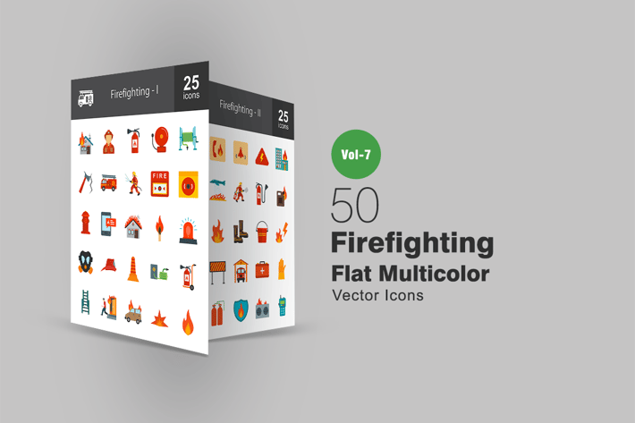 50 Firefighting Flat Multicolor Icons