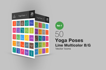 50 Yoga Poses Line Multicolor B/G Icons