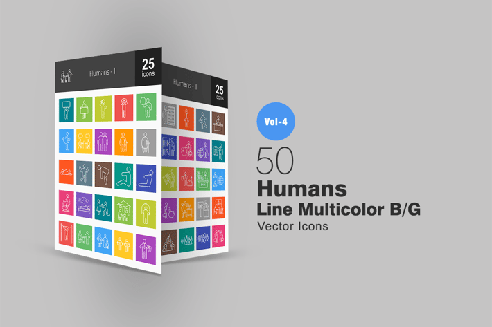 50 Humans Line Multicolor Icons