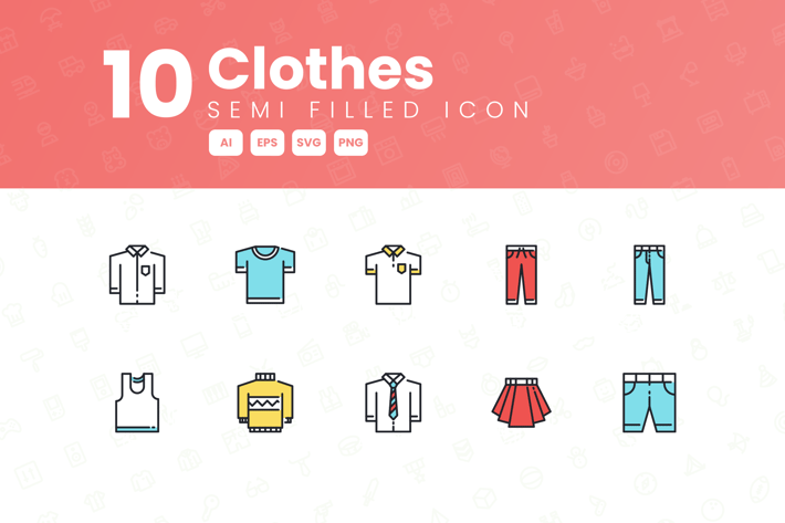 10 Clothes Semi Filled Icon Collection
