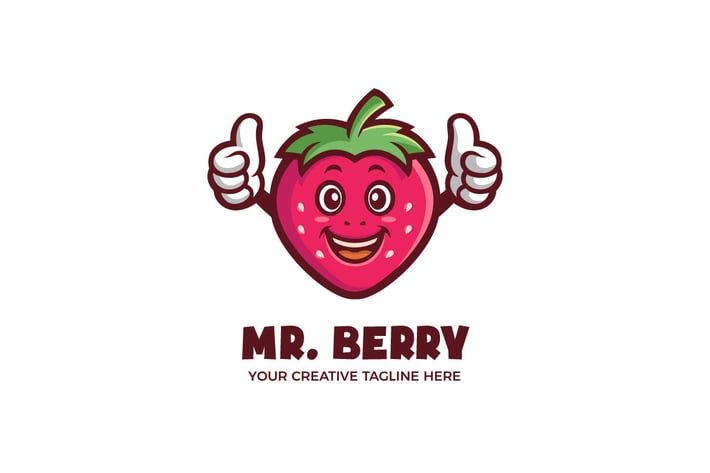 Red Strawberry Fruit Cartoon Mascot Logo Template