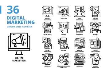 Digital Marketing Outline Style Icon Set