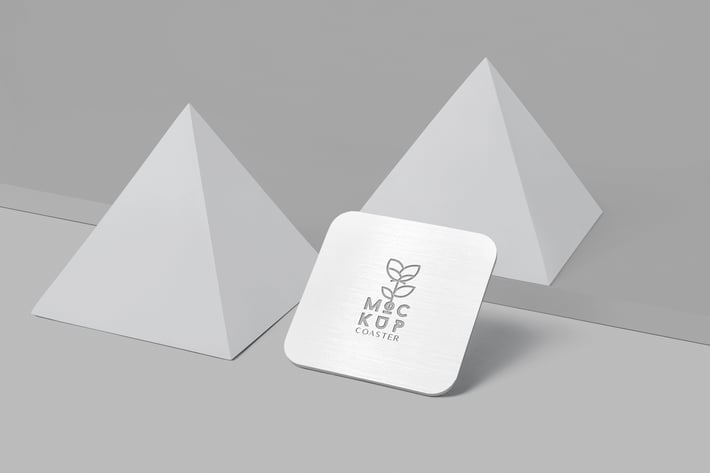 Square Metallic Coaster Mock-Ups with Round Corner