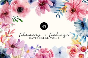 Flowers and Foliage Watercolor Set Vol 1