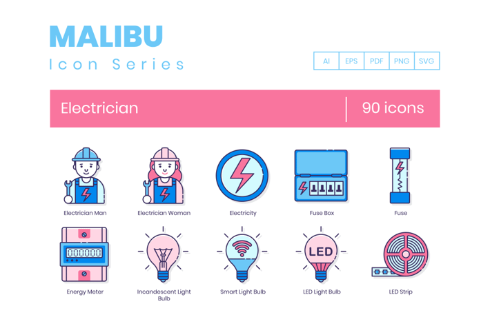 90 Electrician Line Icons