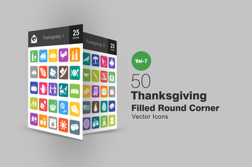 50 Thanksgiving Filled Round Corner Icons