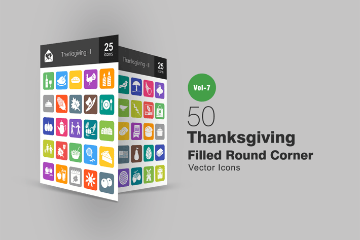 50 Thanksgiving Filled Round Corner Icons