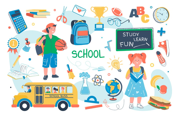 School Concept Isolated Elements Set