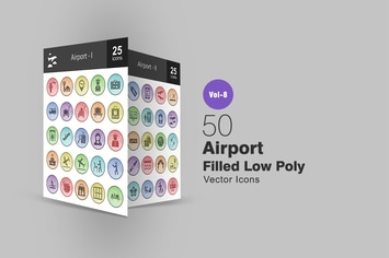 50 Airport Filled Low Poly Icons