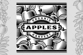 Retro Apple Harvest Label Black And White