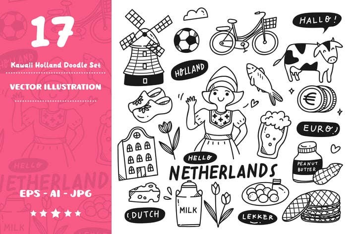 Kawaii Netherlands Doodle Set