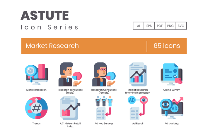  62 Market Research Flat Icons