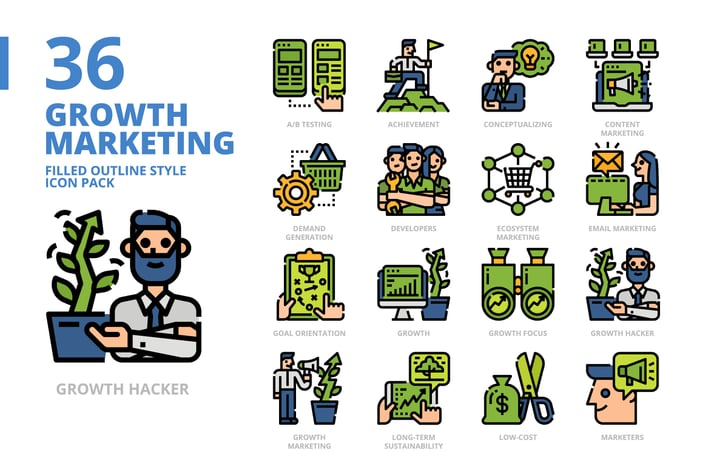 Growth Marketing Filled Outline Style Icon Pack