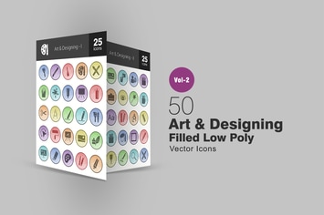 50 Art & Designing Filled Low Poly Icons