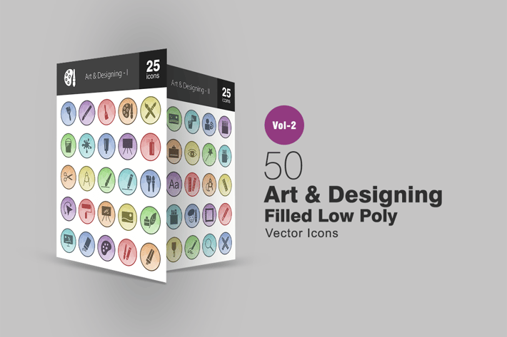 50 Art & Designing Filled Low Poly Icons