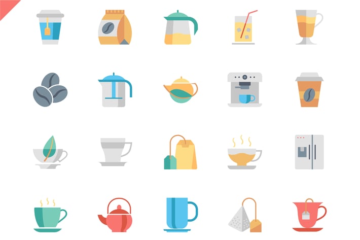 Simple Set Coffee and Tea Flat Icons